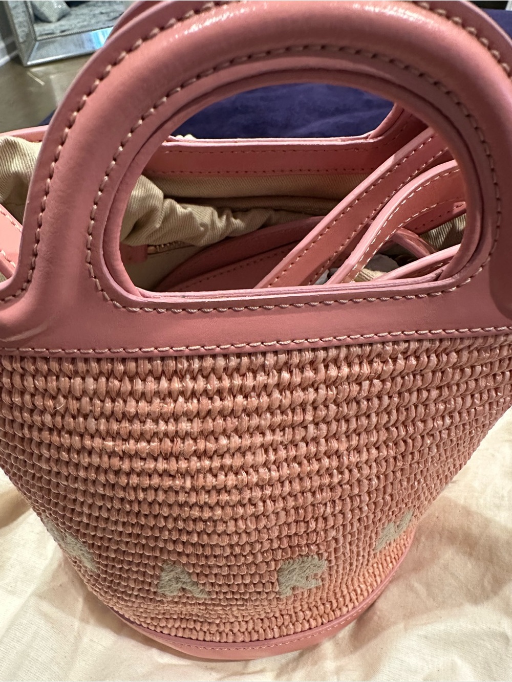 Marni Pink Woven Bucket Tote with Leather Trim - Picture 15 of 15